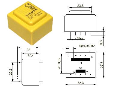 HRE3011004 (0-9V/133mA, 1.2VA, 27.3x32.3x22mm)